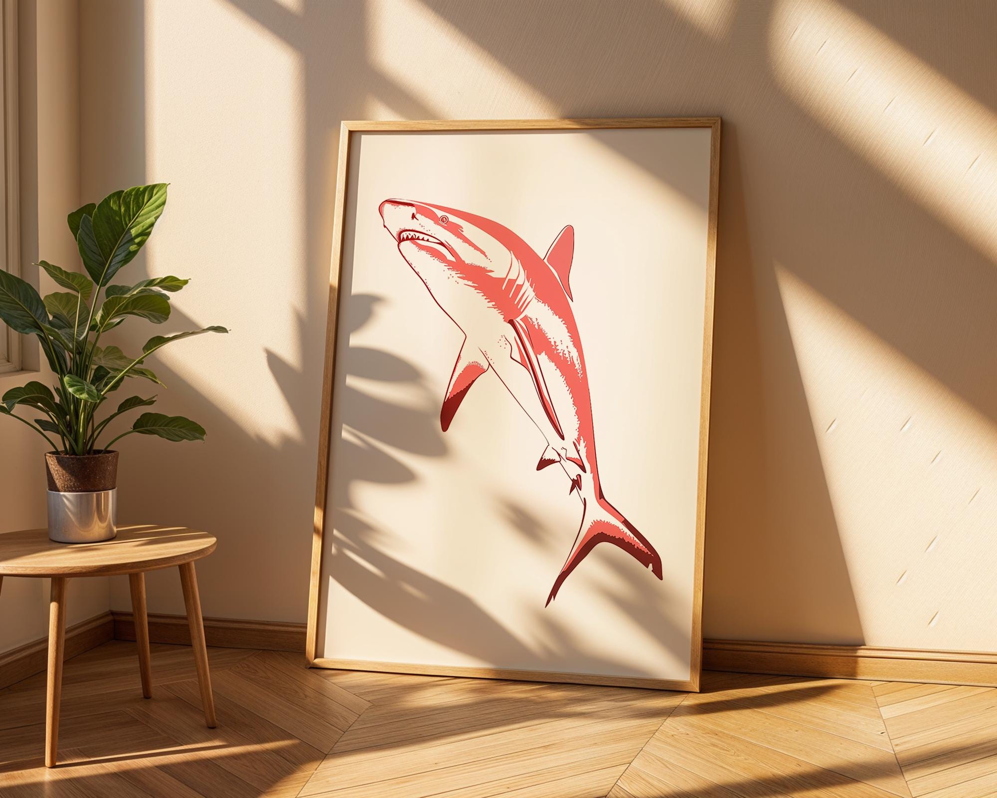 Fierce Red Shark Art Print, Modern Coastal Home Decor wall art print, modern home decor, unframed artwork by Nomad & Nest