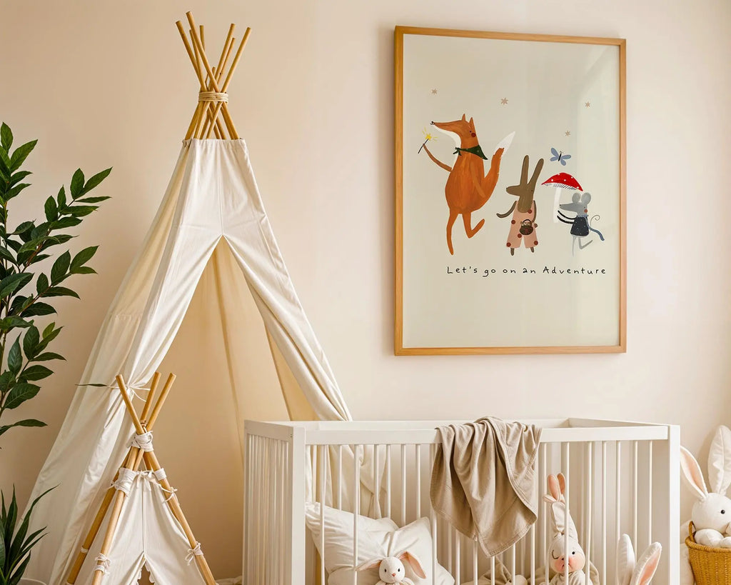 Playroom Ideas | Woodland Adventure Nursery Wall Art | Forest Animal Quote Print wall art print, modern home decor, unframed artwork by Nomad & Nest