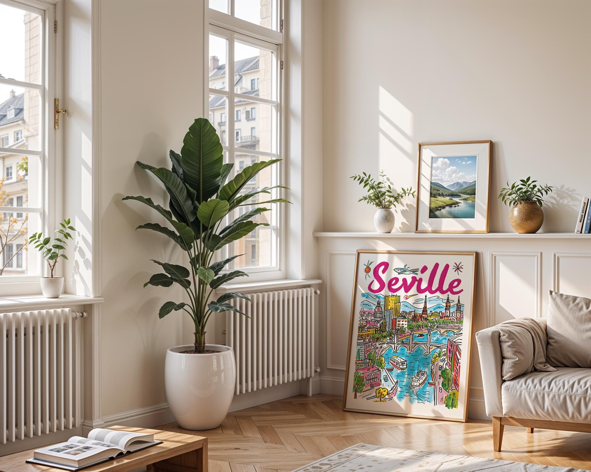 Seville Cityscape Poster | Colorful Spanish Travel Print wall art print, modern home decor, unframed artwork by Nomad & Nest