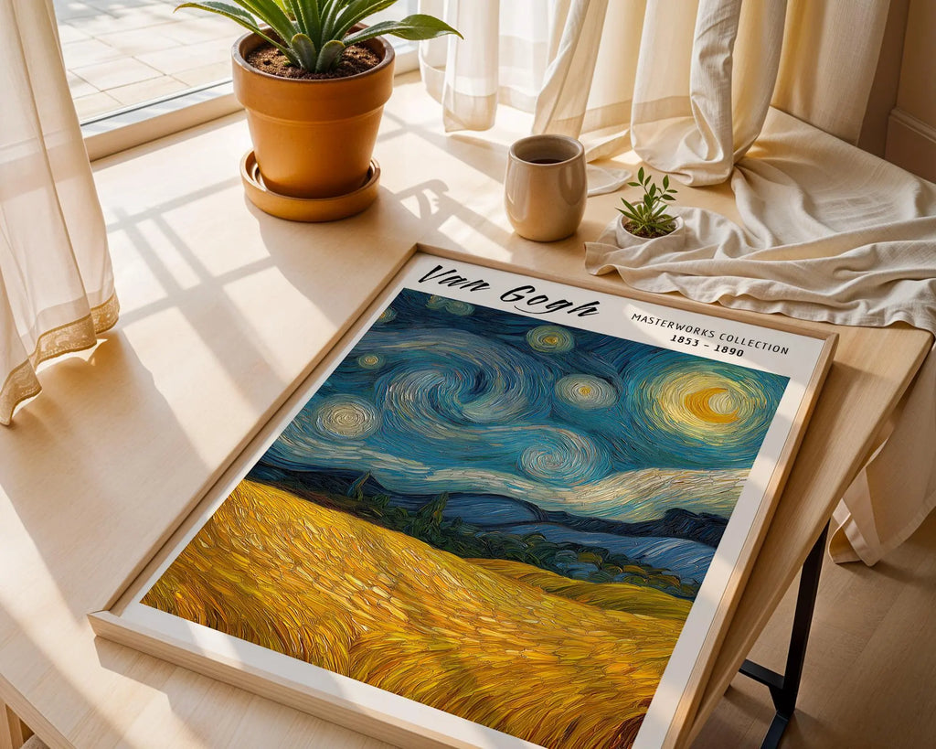 Van Gogh Print | Starry Night Wheatfield  | Impressionist Landscape Poster wall art print, modern home decor, unframed artwork by Nomad & Nest