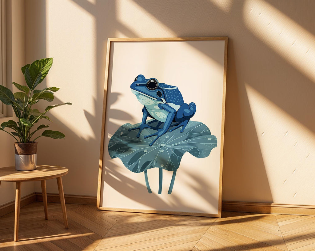Blue Frog Art Print, Tropical Nursery Decor, Lilly Pad Poster wall art print, modern home decor, unframed artwork by Nomad & Nest