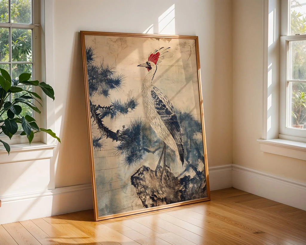 Japanese Crane Art Print | Blue and White Oriental Bird Poster wall art print, modern home decor, unframed artwork by Nomad & Nest