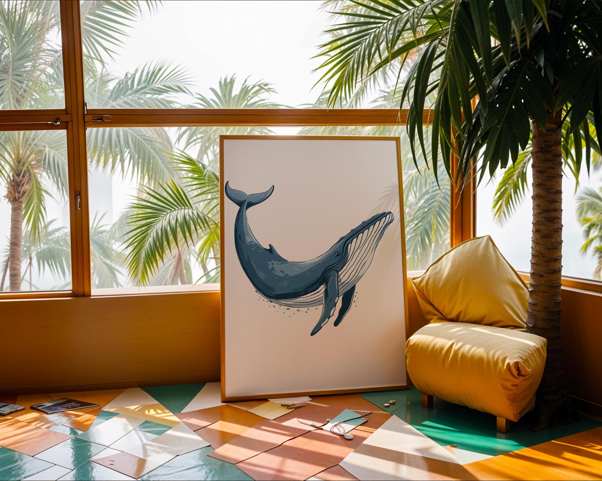 Blue Whale Print | Leaping Whale Poster, Coastal Wall Art wall art print, modern home decor, unframed artwork by Nomad & Nest