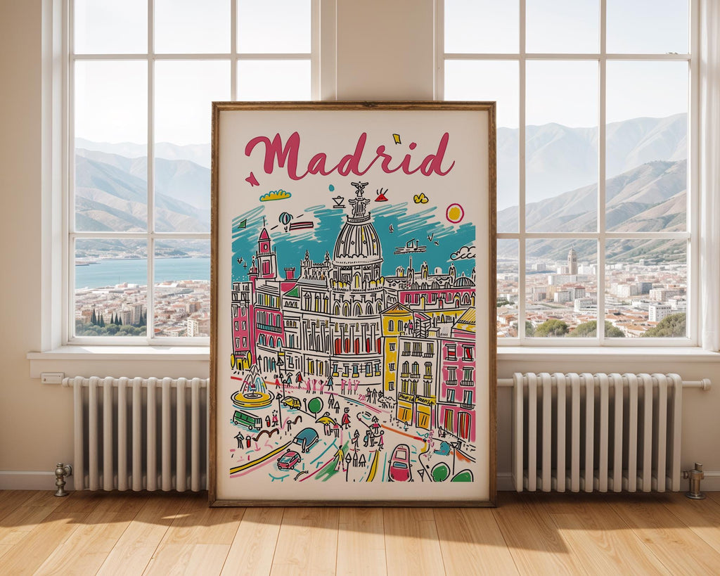 Madrid Cityscape Art Print | Colorful Spanish Travel Poster wall art print, modern home decor, unframed artwork by Nomad & Nest