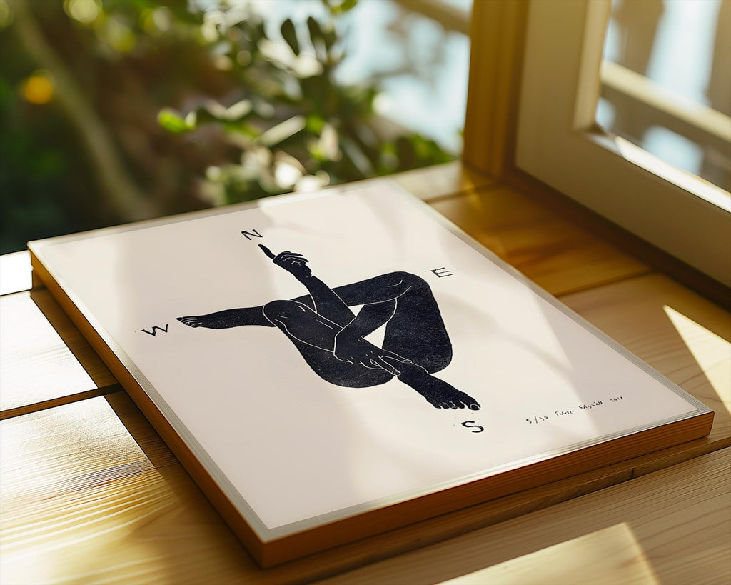 Minimalist Compass Nude Art Print | Abstract Figure Line Poster wall art print, modern home decor, unframed artwork by Nomad & Nest