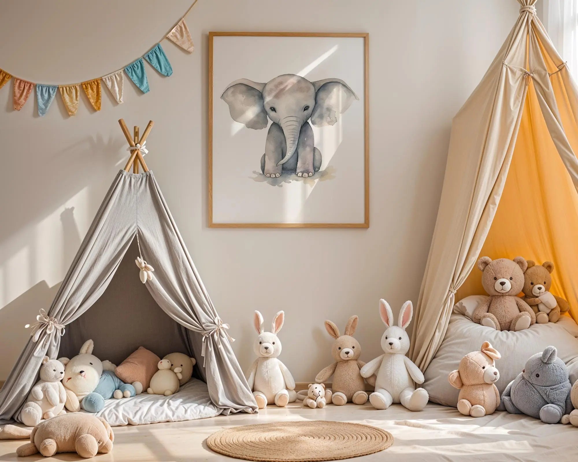 Playroom Ideas | Elephant Nursery Wall Art | Neutral Safari Baby Decor wall art print, modern home decor, unframed artwork by Nomad & Nest