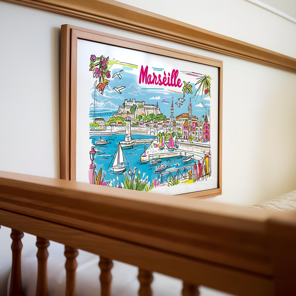 Marseille France Travel Poster | Colorful French Riviera Art Print wall art print, modern home decor, unframed artwork by Nomad & Nest