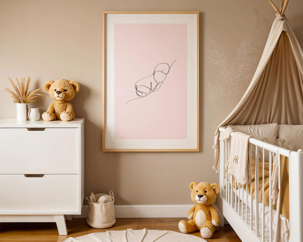 Playroom Ideas | Parent Pink Baby Line Art Print | Minimal Boho Nursery Wall Art wall art print, modern home decor, unframed artwork by Nomad & Nest