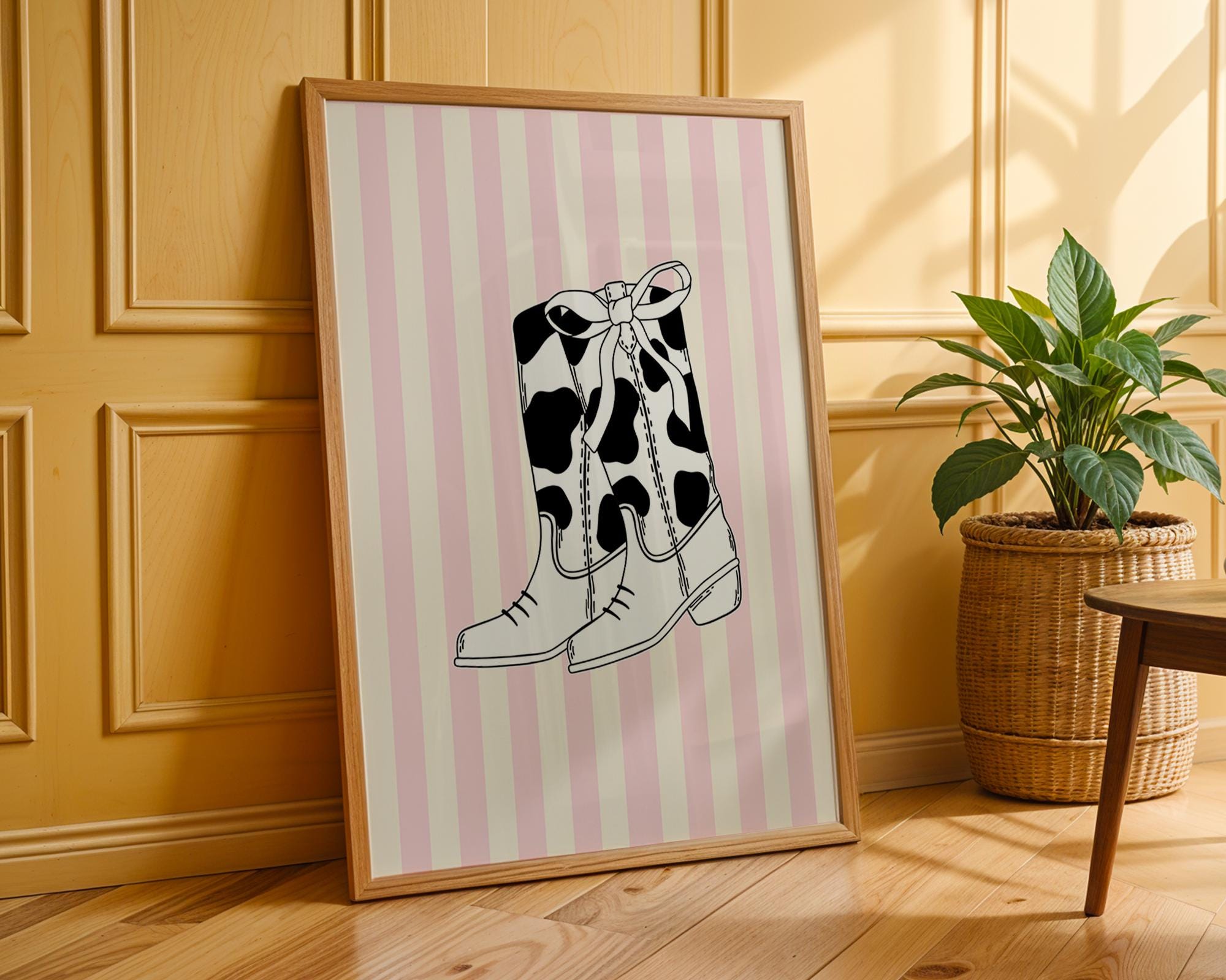 Cowboy Boots Print | Pink Striped Western Wall Decor wall art print, modern home decor, unframed artwork by Nomad & Nest