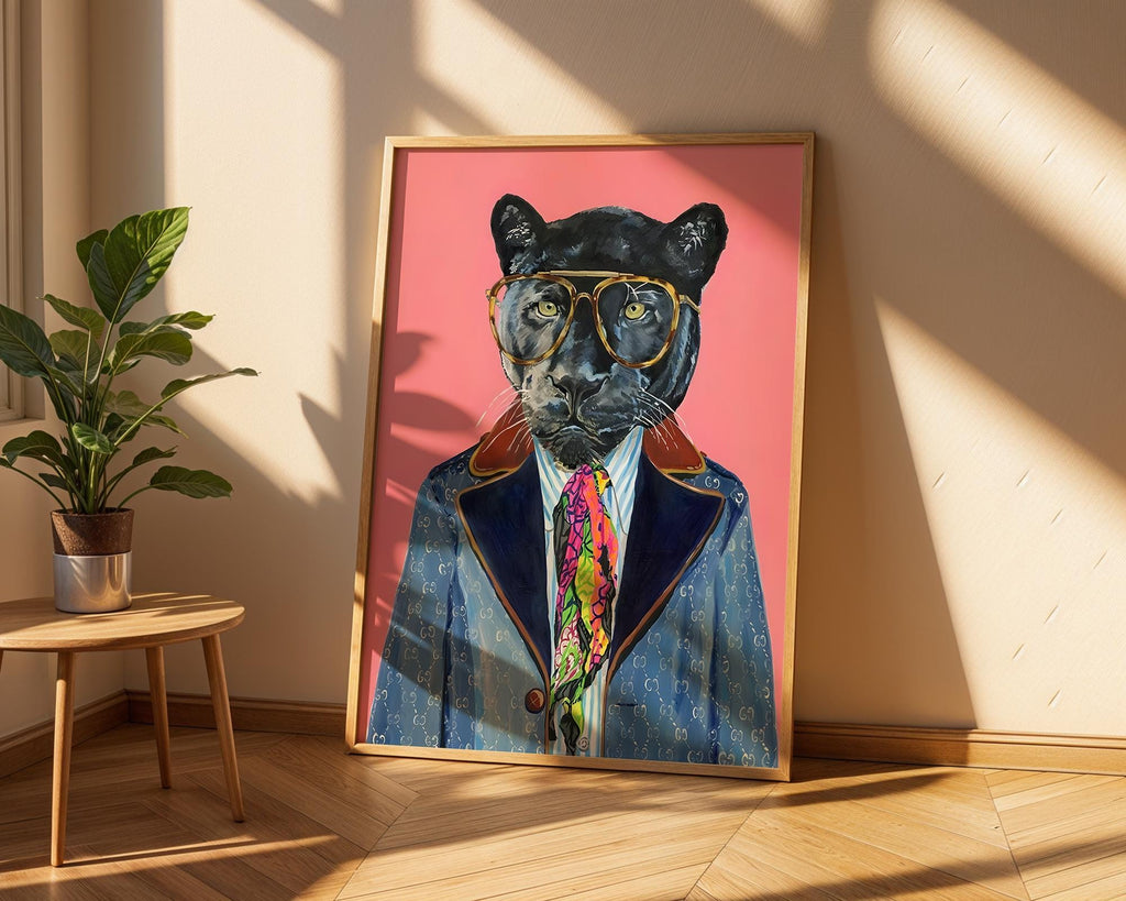 Panther in Suit Art Print | Luxury Animal Portrait wall art print, modern home decor, unframed artwork by Nomad & Nest