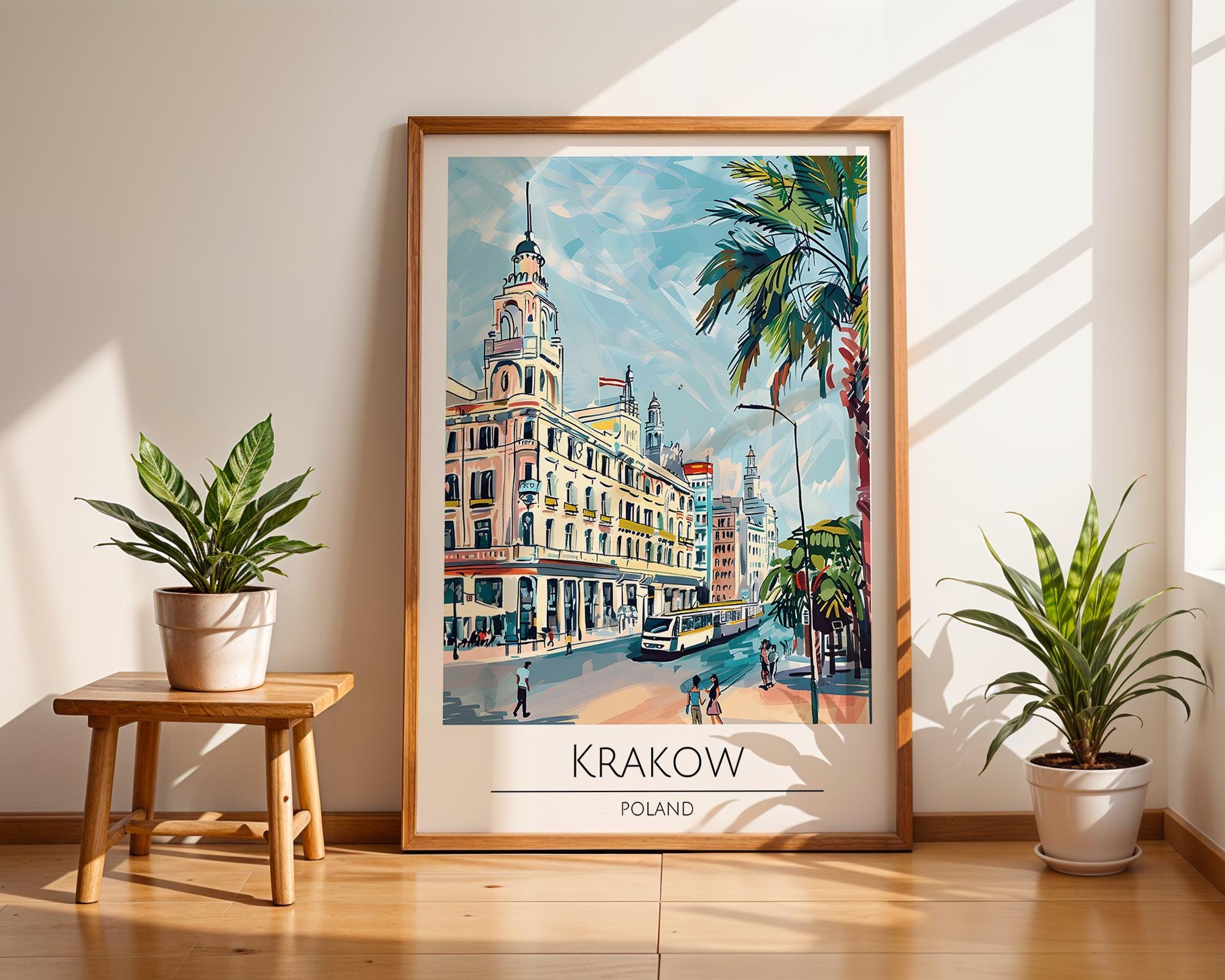 Krakow Poland Travel Poster | European City Street Scene Art Print wall art print, modern home decor, unframed artwork by Nomad & Nest