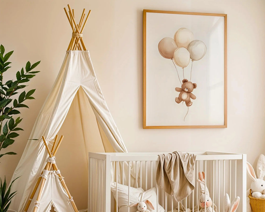 Playroom Ideas | Bear Balloons Nursery Wall Art | Neutral Baby Animal Print wall art print, modern home decor, unframed artwork by Nomad & Nest