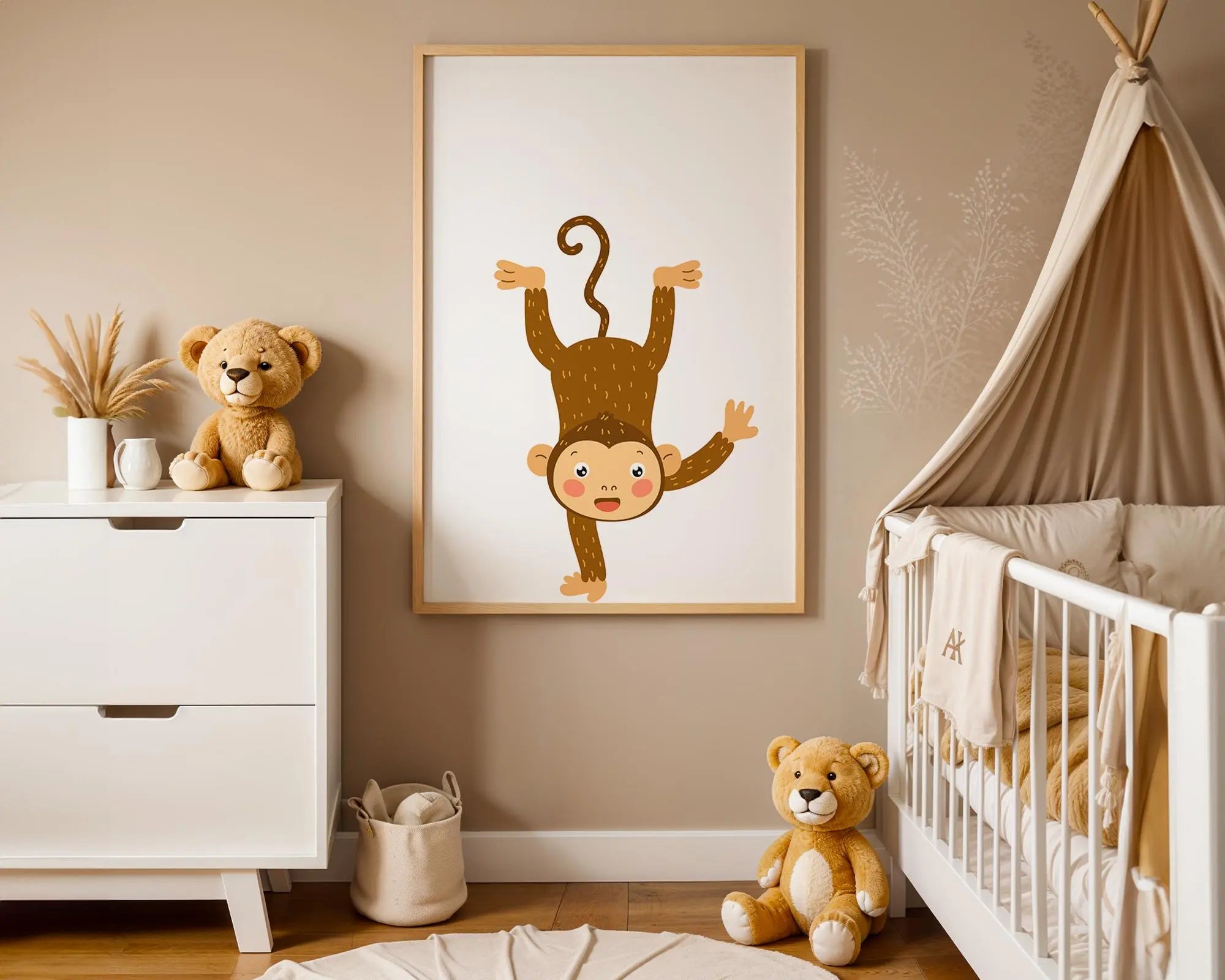 Playroom Ideas | Upside Down Monkey Nursery Wall Art | Fun Jungle Decor wall art print, modern home decor, unframed artwork by Nomad & Nest