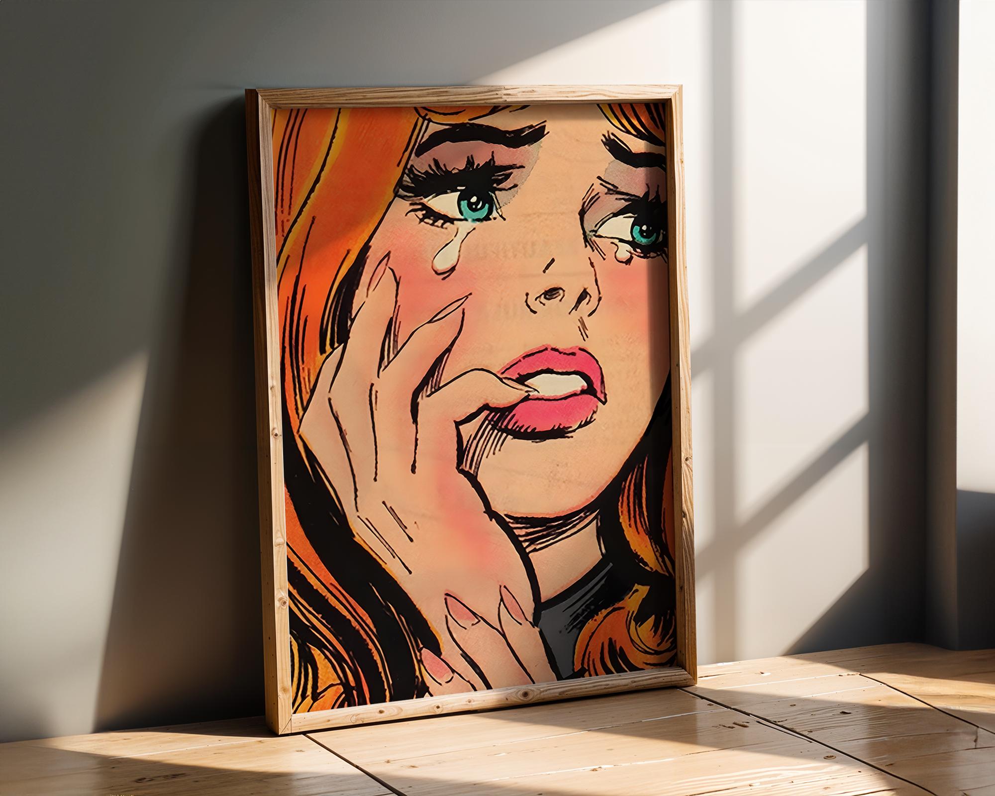 Modern Pop Art | Crying Woman  Print | Retro Comic Style Illustration wall art print, modern home decor, unframed artwork by Nomad & Nest