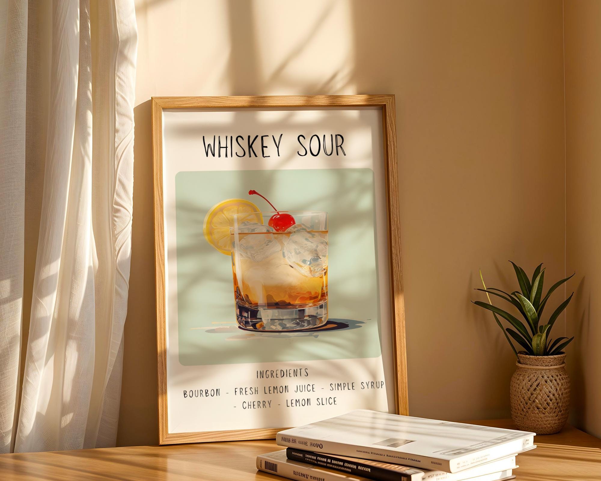 Whiskey Sour Cocktail Art Print | Minimalist Bar Cart Decor wall art print, modern home decor, unframed artwork by Nomad & Nest
