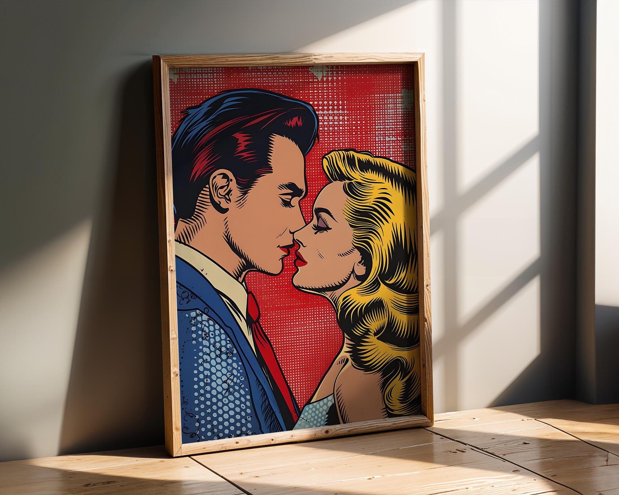 Modern Pop Art | Kissing Couple Print | Vintage Comic Book Romance Decor wall art print, modern home decor, unframed artwork by Nomad & Nest