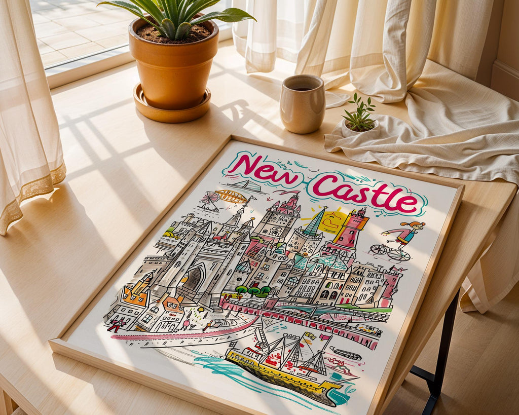 Newcastle Cityscape Art Print | Quirky England Travel Poster wall art print, modern home decor, unframed artwork by Nomad & Nest