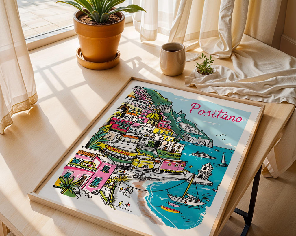 Positano Italy Print | Colorful Amalfi Coast Wall Art wall art print, modern home decor, unframed artwork by Nomad & Nest