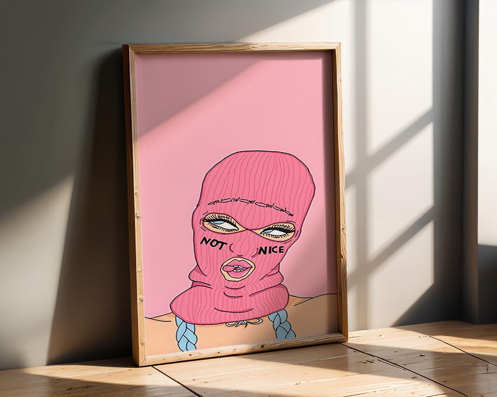 Modern Pop Art | Pink Balaclava Girl Print | Feminist Illustration wall art print, modern home decor, unframed artwork by Nomad & Nest