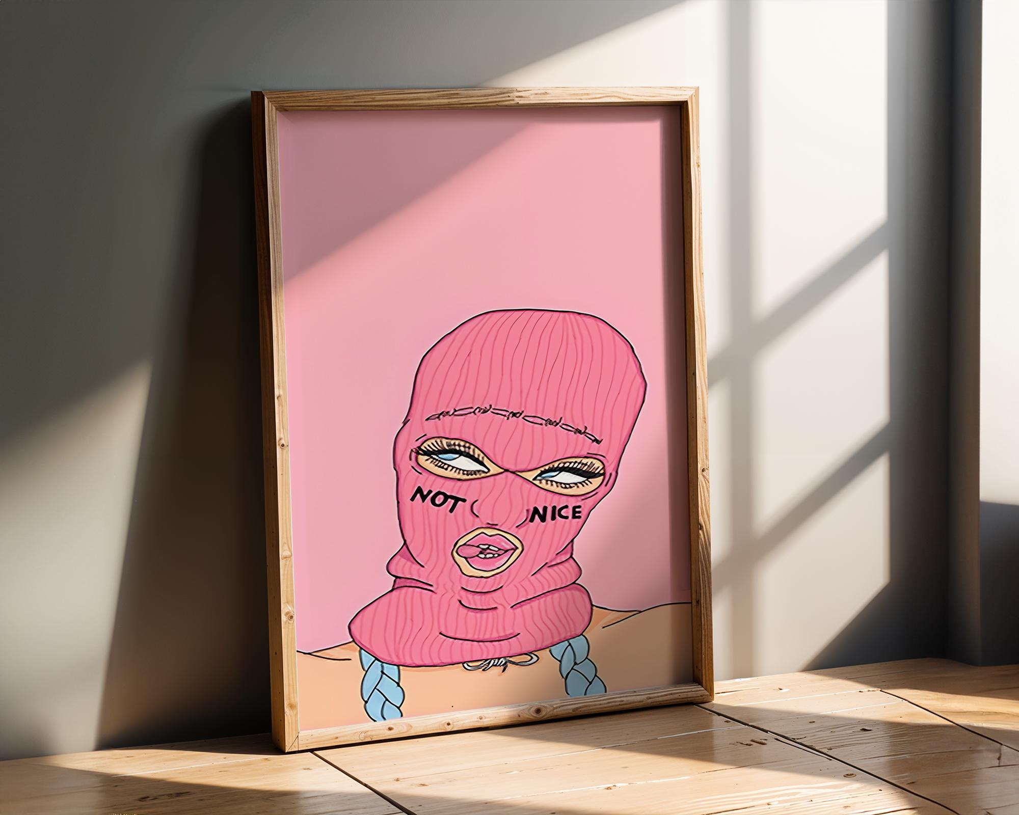 Modern Pop Art | Pink Balaclava Girl Print | Feminist Illustration wall art print, modern home decor, unframed artwork by Nomad & Nest