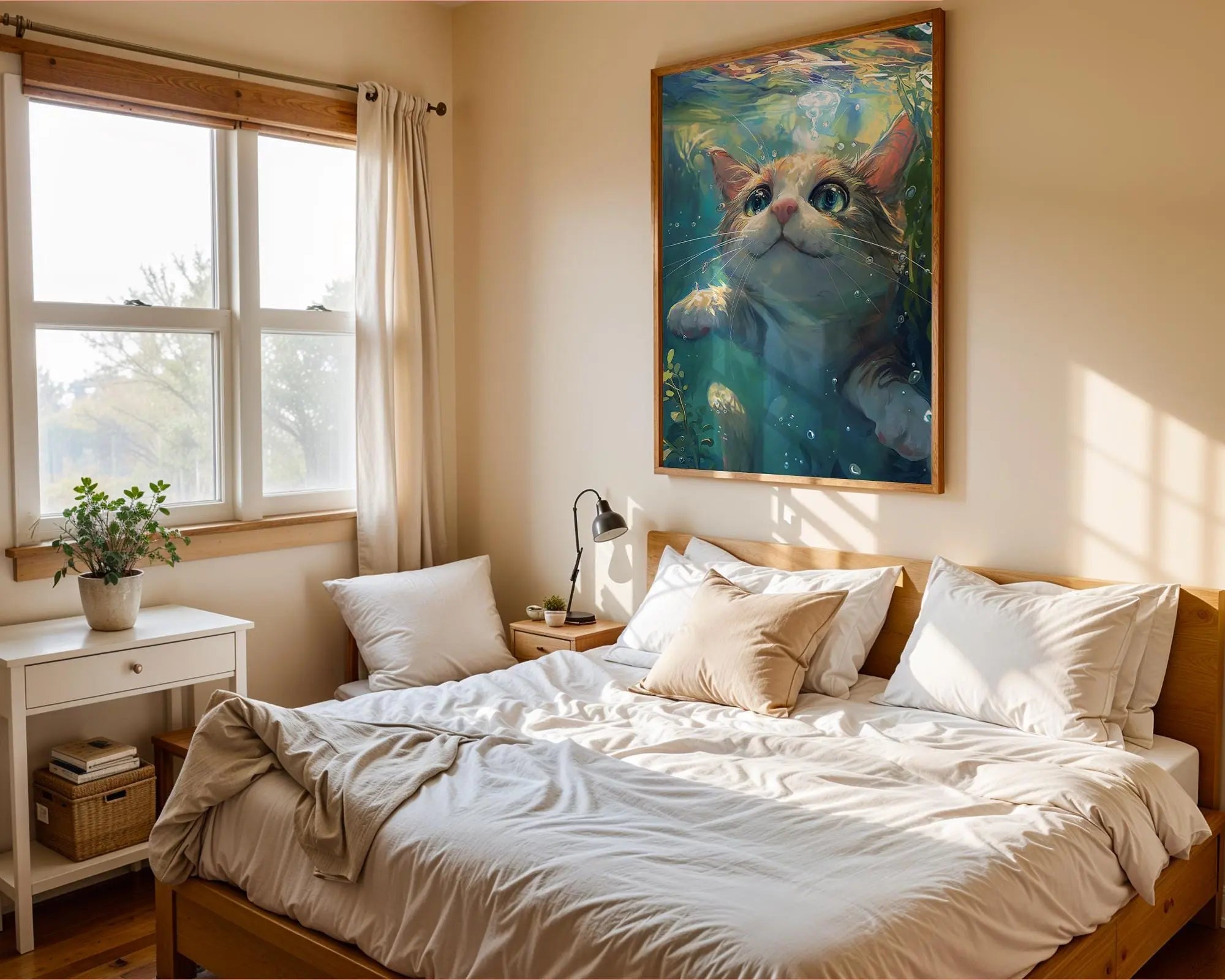 Whimsical Cat Print | Underwater Kitten Wall Art wall art print, modern home decor, unframed artwork by Nomad & Nest