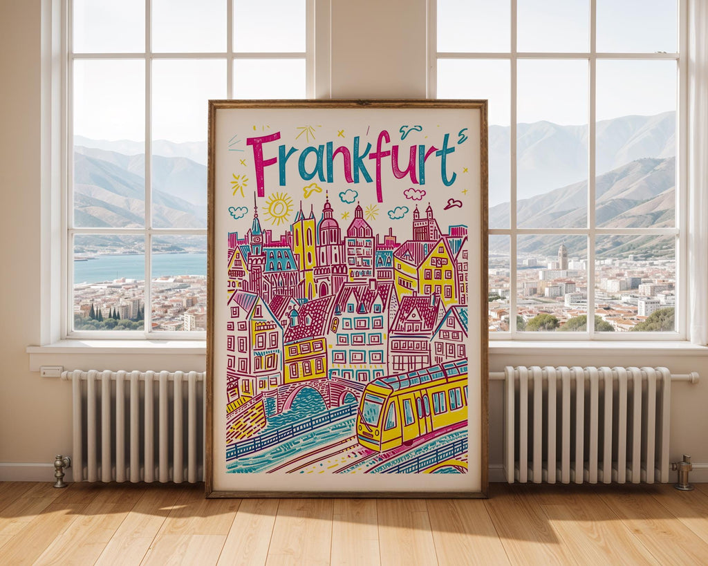 Frankfurt Germany Art Print | Colorful Cityscape Travel Poster wall art print, modern home decor, unframed artwork by Nomad & Nest