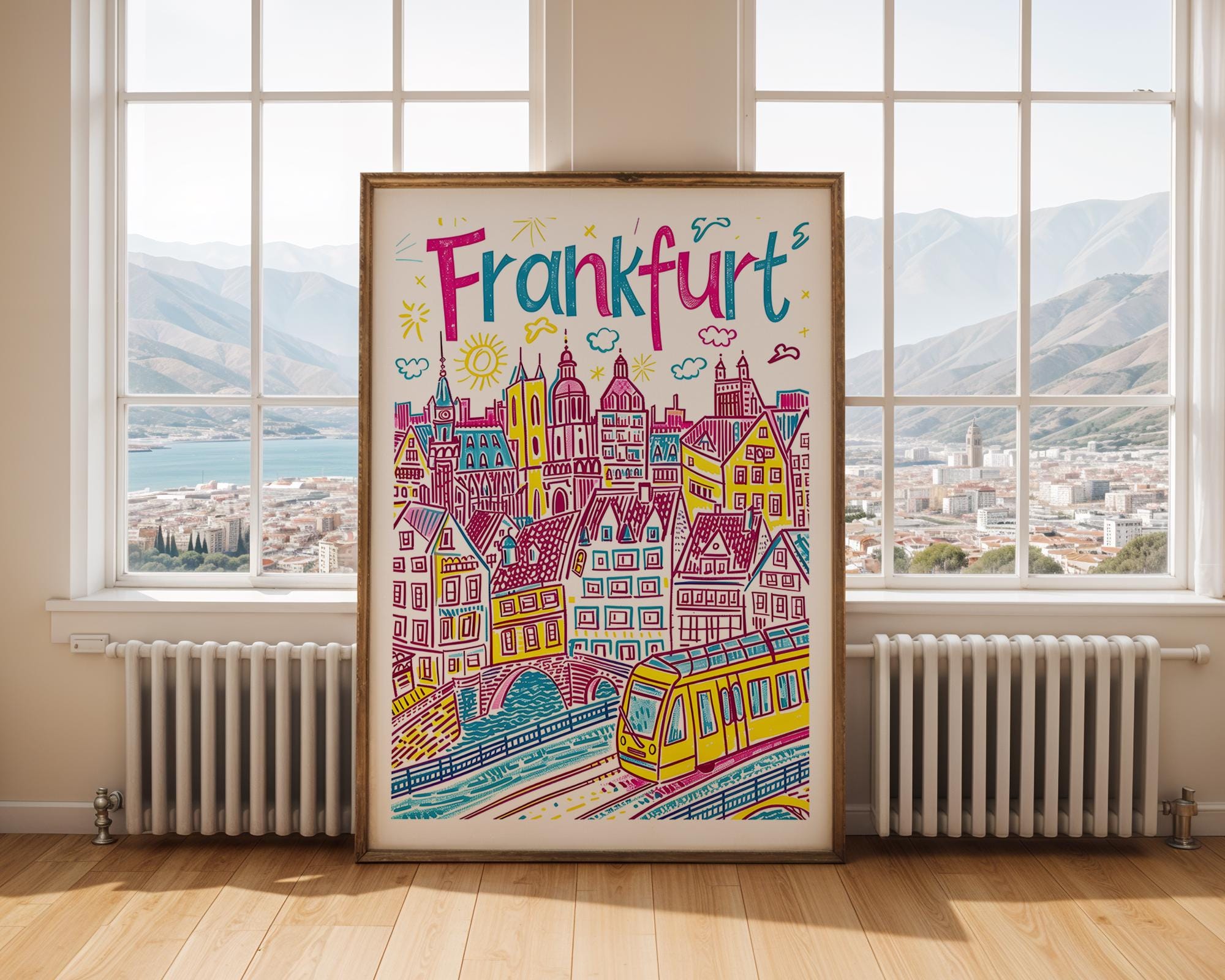Frankfurt Germany Art Print | Colorful Cityscape Travel Poster wall art print, modern home decor, unframed artwork by Nomad & Nest