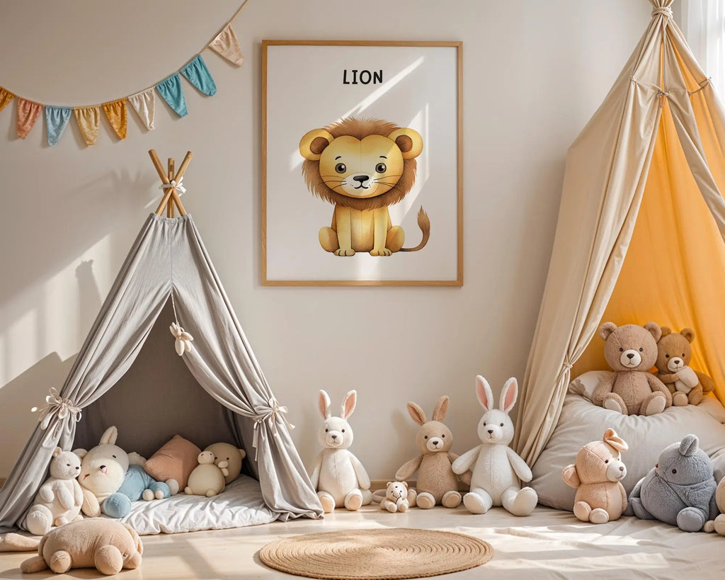Playroom Ideas | Nursery Lion Print Modern Animal Wall Art Children's Room Decor wall art print, modern home decor, unframed artwork by Nomad & Nest