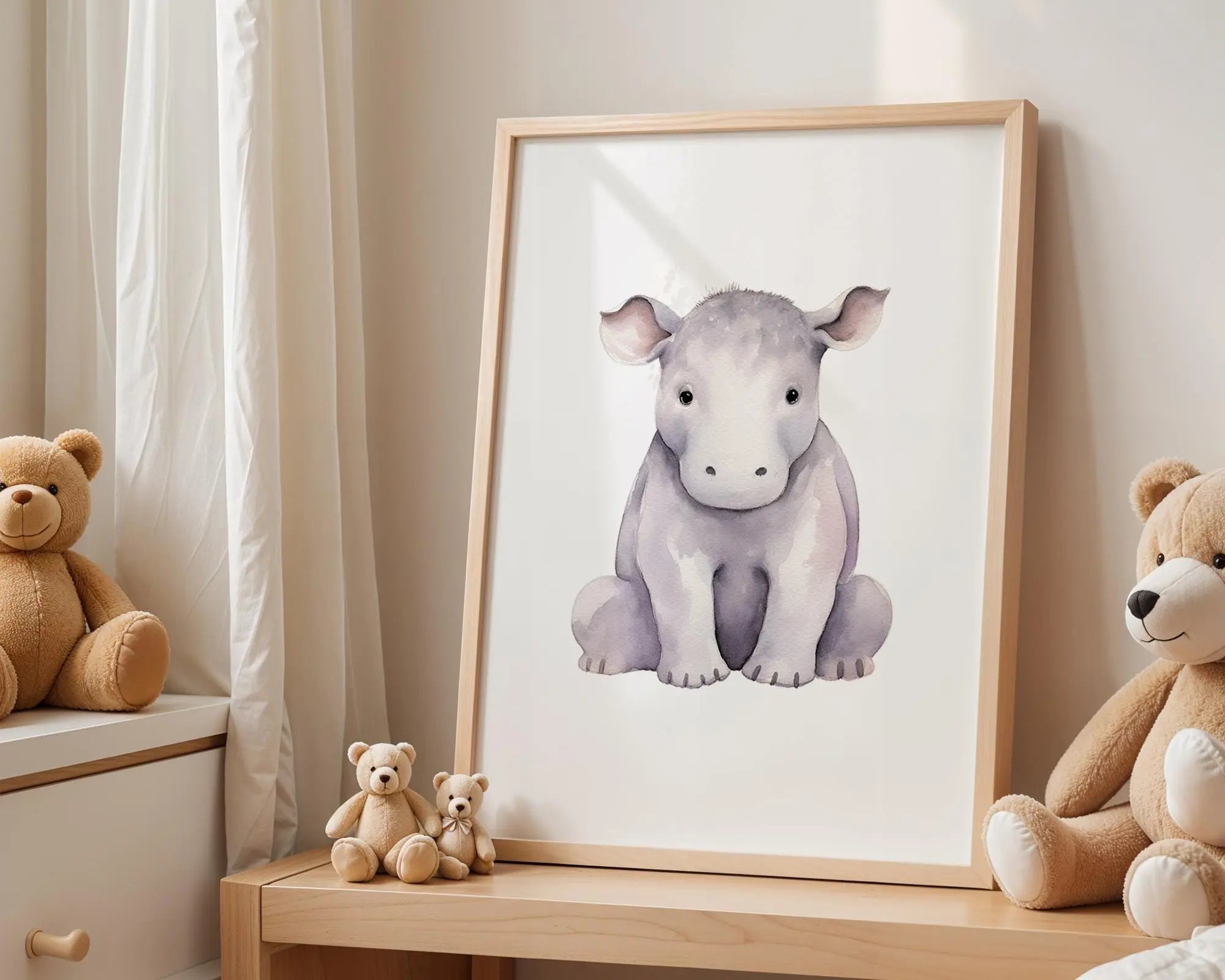Playroom Ideas | Hippo Nursery Wall Art | Safari Animal Baby Illustration wall art print, modern home decor, unframed artwork by Nomad & Nest
