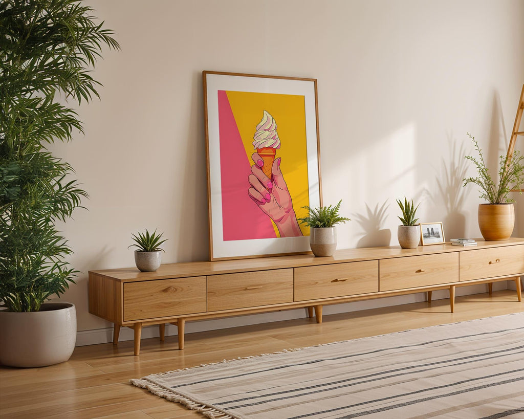Modern Pop Art | Ice Cream Cone Print | Retro Dessert Illustration wall art print, modern home decor, unframed artwork by Nomad & Nest