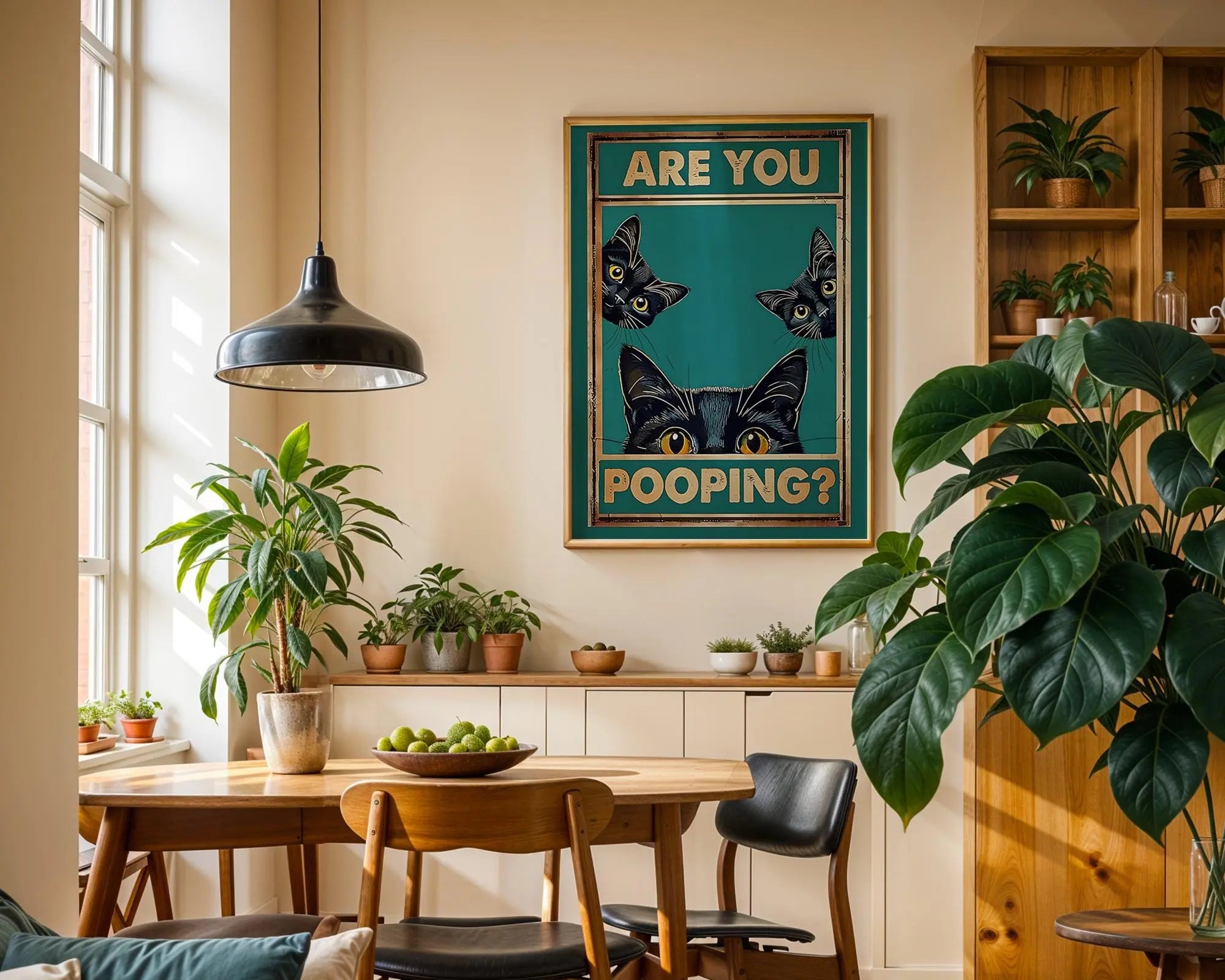 Funny Black Cat Bathroom Art Print | Quirky Pet Humor wall art print, modern home decor, unframed artwork by Nomad & Nest