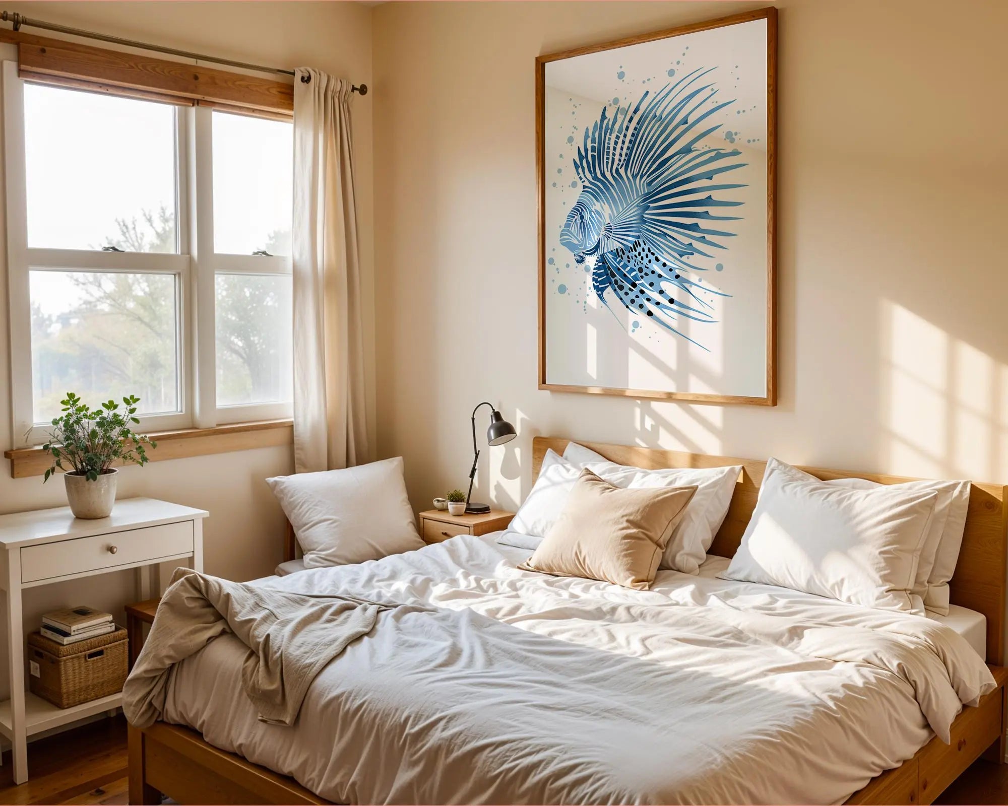 Blue Lionfish Print, Coastal Watercolor Illustration, Beach House Decor wall art print, modern home decor, unframed artwork by Nomad & Nest