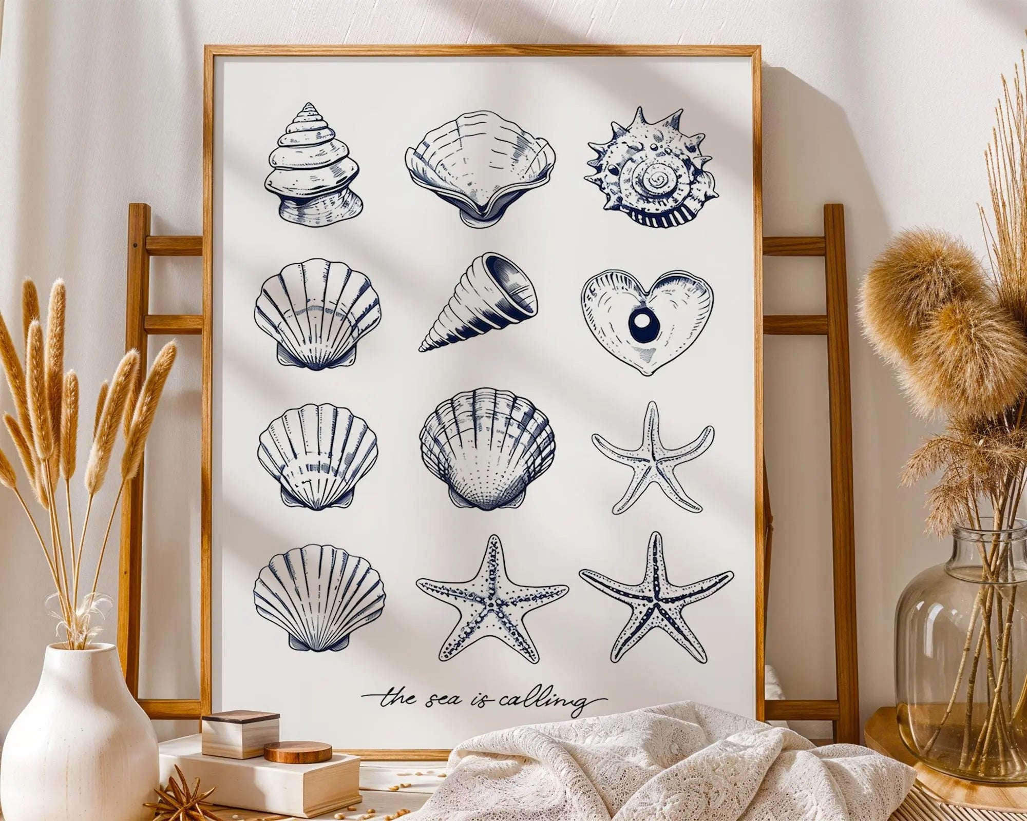 Positive Emotion | The Sea Is Calling Shell Wall Art | Coastal Line Illustration | Minimal Beach Decor wall art print, modern home decor, unframed artwork by Nomad & Nest