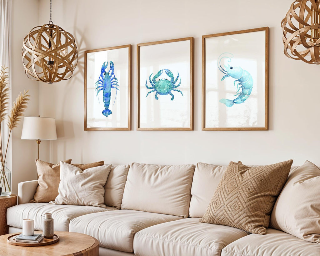 Colourful Prints | Watercolor Crab & Lobster Print Set • Coastal Kitchen Wall Art wall art print, modern home decor, unframed artwork by Nomad & Nest