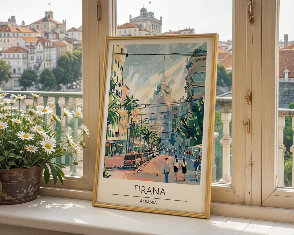 Tirana Albania Travel Poster | Vibrant Cityscape Art Print wall art print, modern home decor, unframed artwork by Nomad & Nest