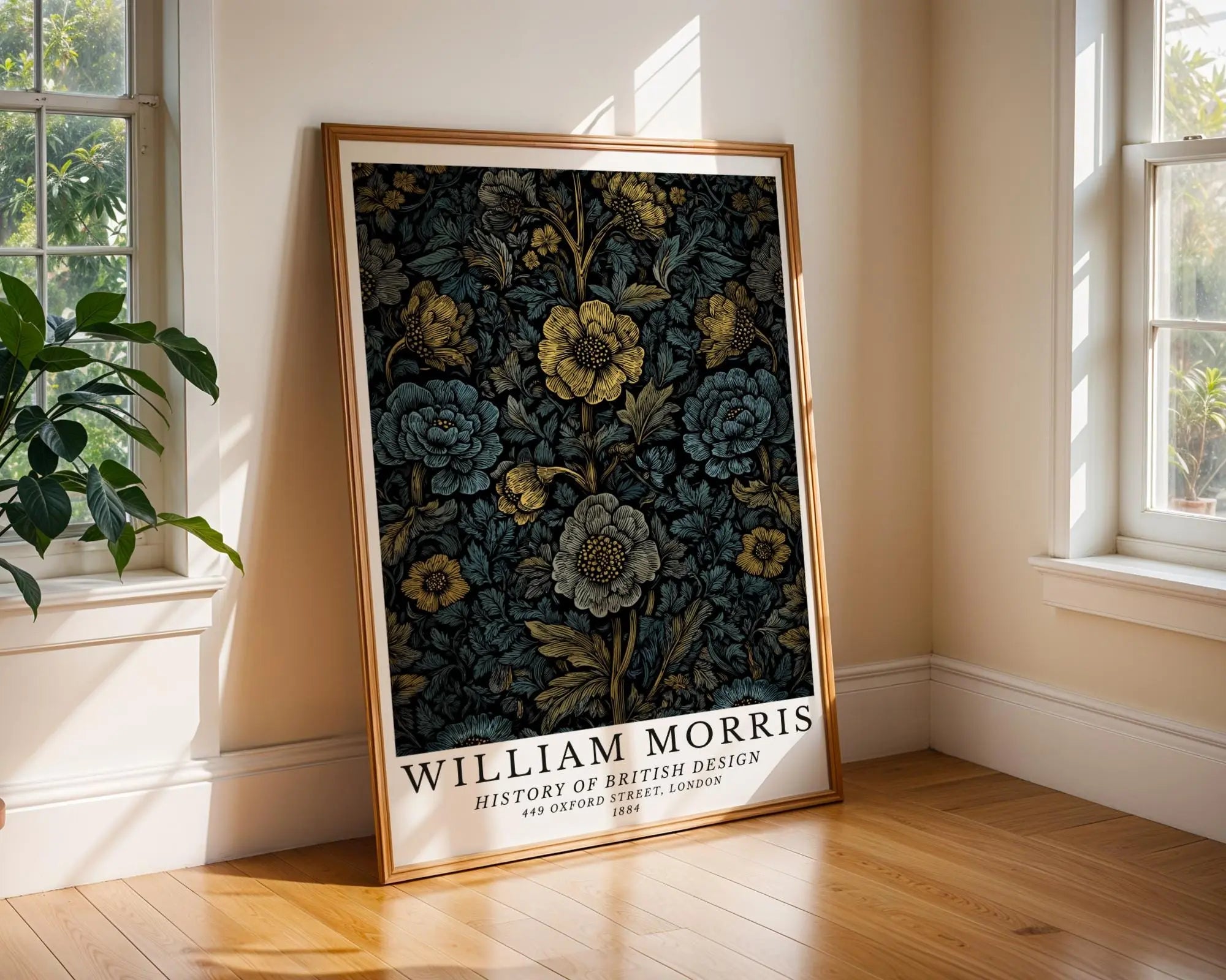 William Morris Print Floral Art  • Gold & Blue Botanical Poster wall art print, modern home decor, unframed artwork by Nomad & Nest