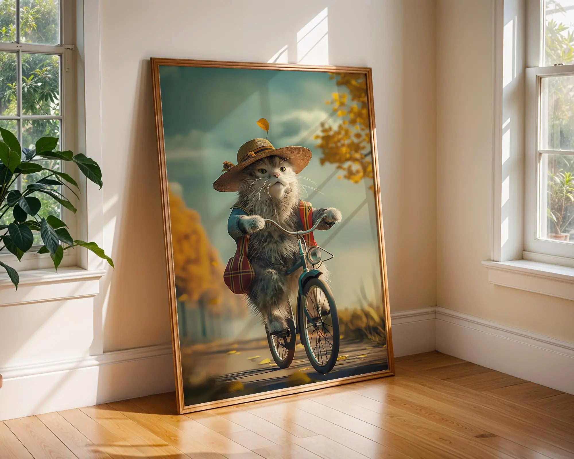 Whimsical Cat on Bicycle Print | Cottagecore Autumn Wall Art wall art print, modern home decor, unframed artwork by Nomad & Nest