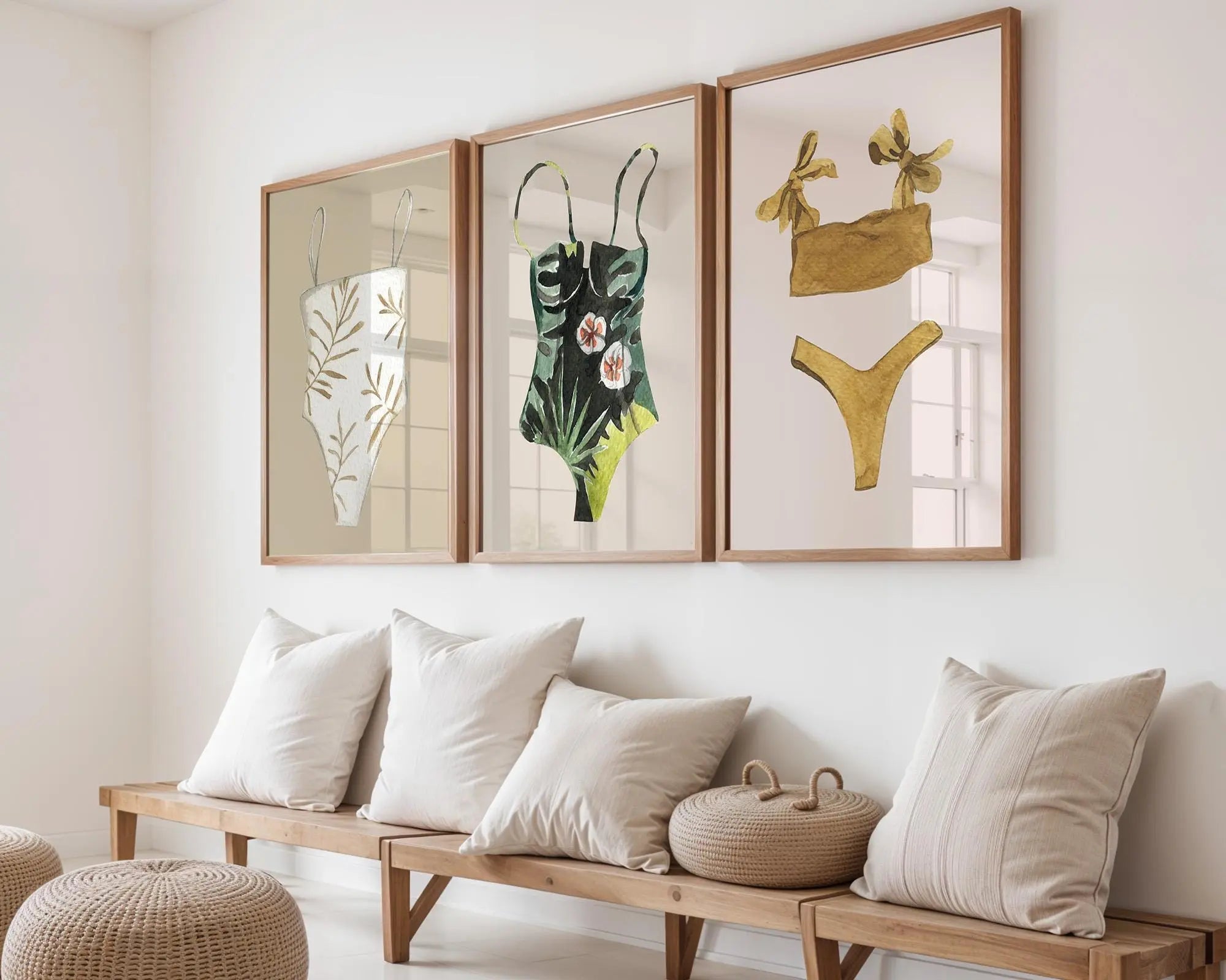 Colourful Prints | Swimsuit Art Print Set, Summer Fashion, Beach Bathroom Decor wall art print, modern home decor, unframed artwork by Nomad & Nest