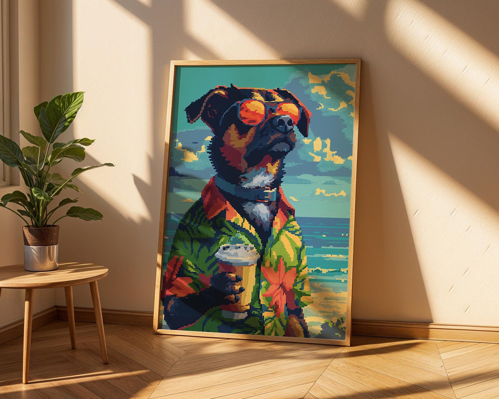 Tropical Dog Print | Retro Beach Wall Art, Summer Holiday Poster wall art print, modern home decor, unframed artwork by Nomad & Nest