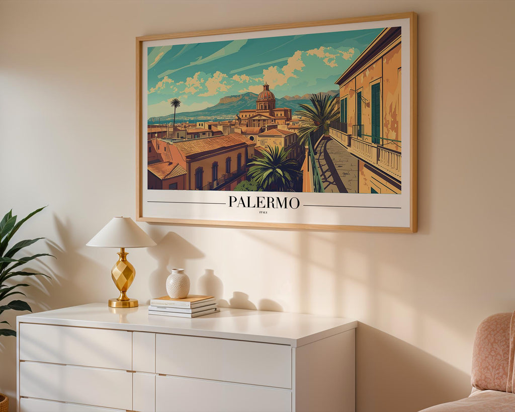 Palermo Sicily Travel Poster | Vintage Italian Rooftop Art Print wall art print, modern home decor, unframed artwork by Nomad & Nest