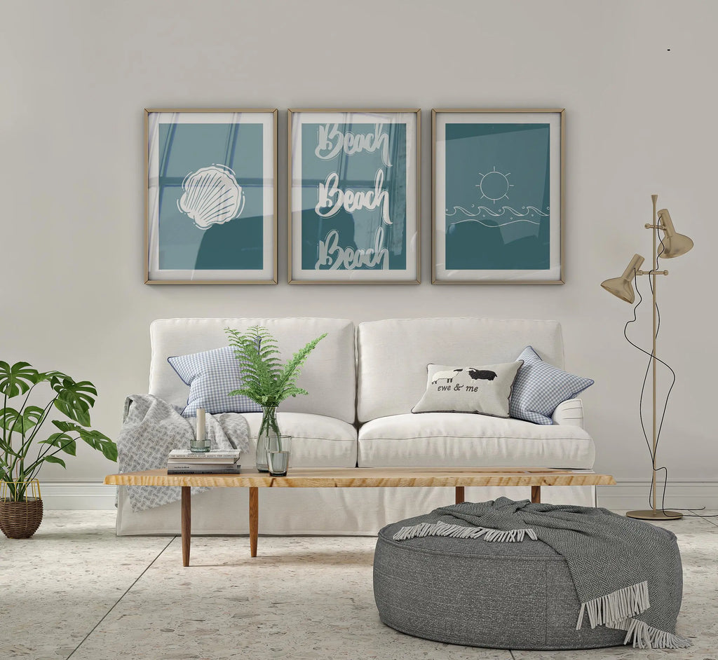 Colourful Prints | Teal Beach Prints Set • Coastal Typography, Shell Art wall art print, modern home decor, unframed artwork by Nomad & Nest