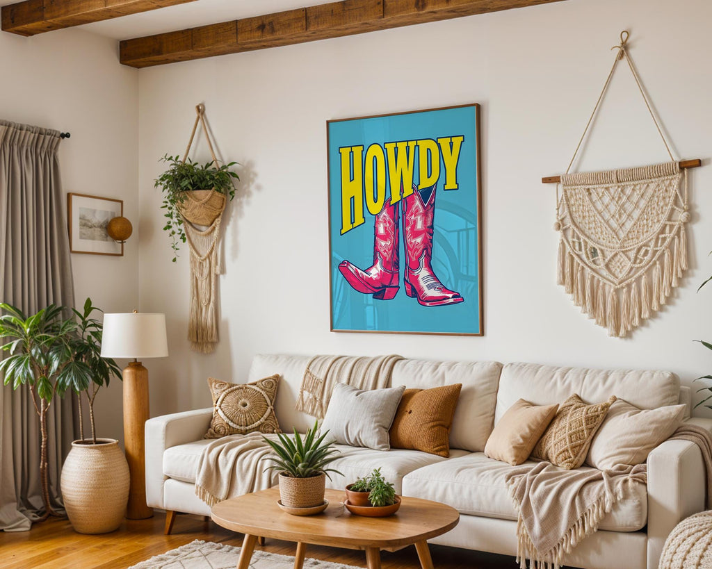 Modern Pop Art | Pink Cowboy Boots  Print | Retro Western Decor wall art print, modern home decor, unframed artwork by Nomad & Nest