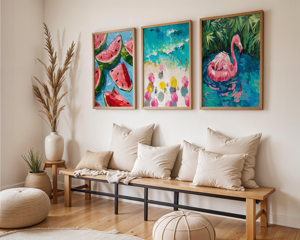 Colourful Prints | Summer Fruit & Flamingo Art Print Set | Mediterranean Wall Decor wall art print, modern home decor, unframed artwork by Nomad & Nest