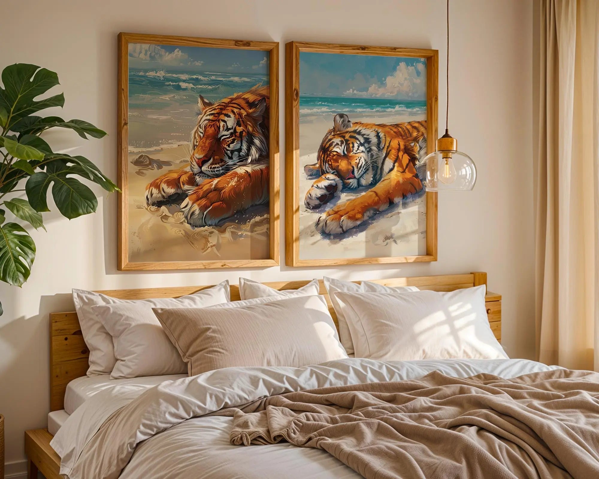 Colourful Prints | Beach Tiger Print Set | Coastal Animal Wall Art wall art print, modern home decor, unframed artwork by Nomad & Nest
