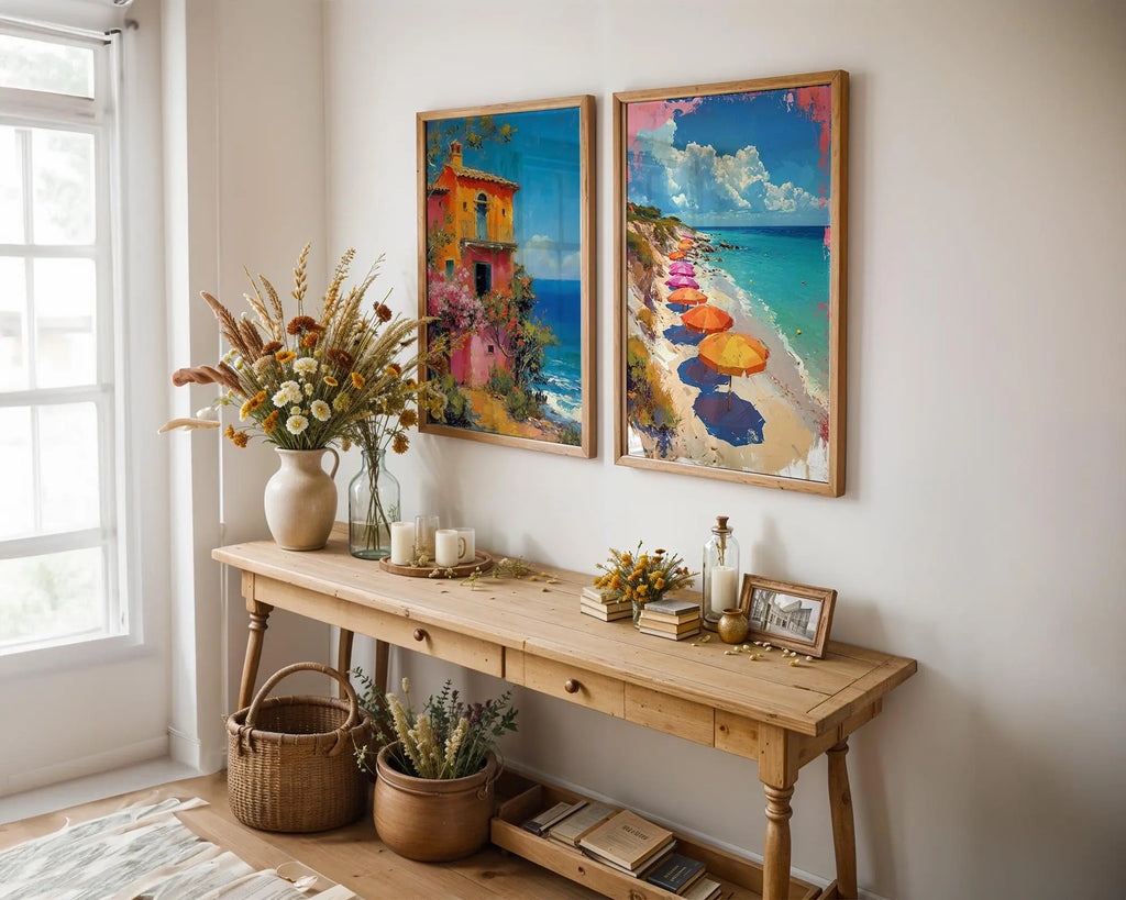 Colourful Prints | Italian Villa & Beach Umbrellas Print Set • Summer Coastal Wall Art wall art print, modern home decor, unframed artwork by Nomad & Nest