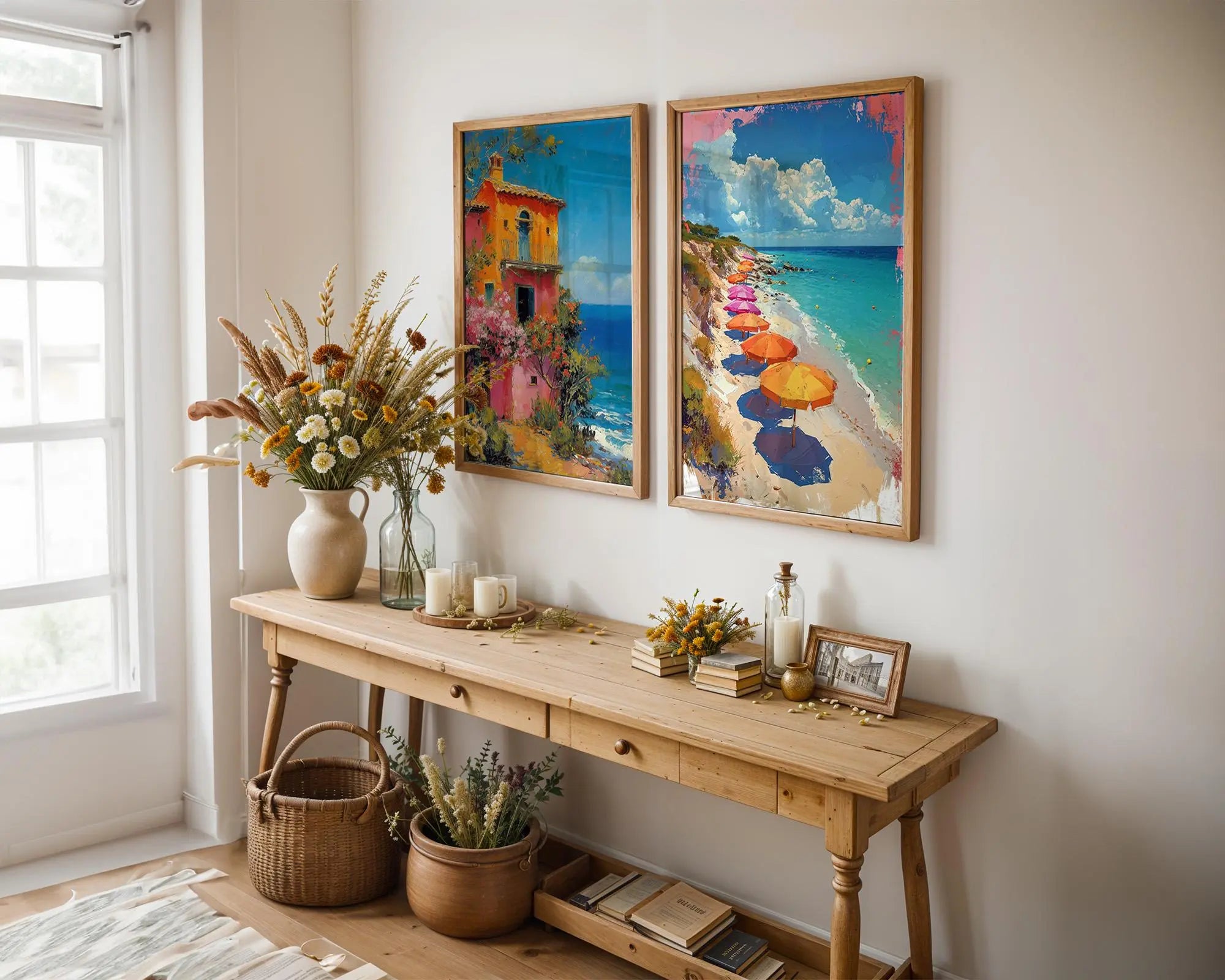 Colourful Prints | Italian Villa & Beach Umbrellas Print Set • Summer Coastal Wall Art wall art print, modern home decor, unframed artwork by Nomad & Nest