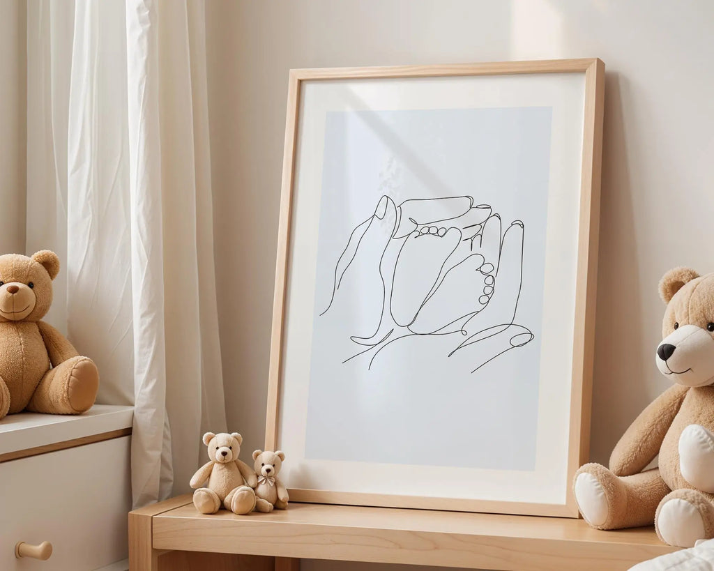 Playroom Ideas | Parent Baby Line Art Print | Soft Blue Nursery Wall Art wall art print, modern home decor, unframed artwork by Nomad & Nest