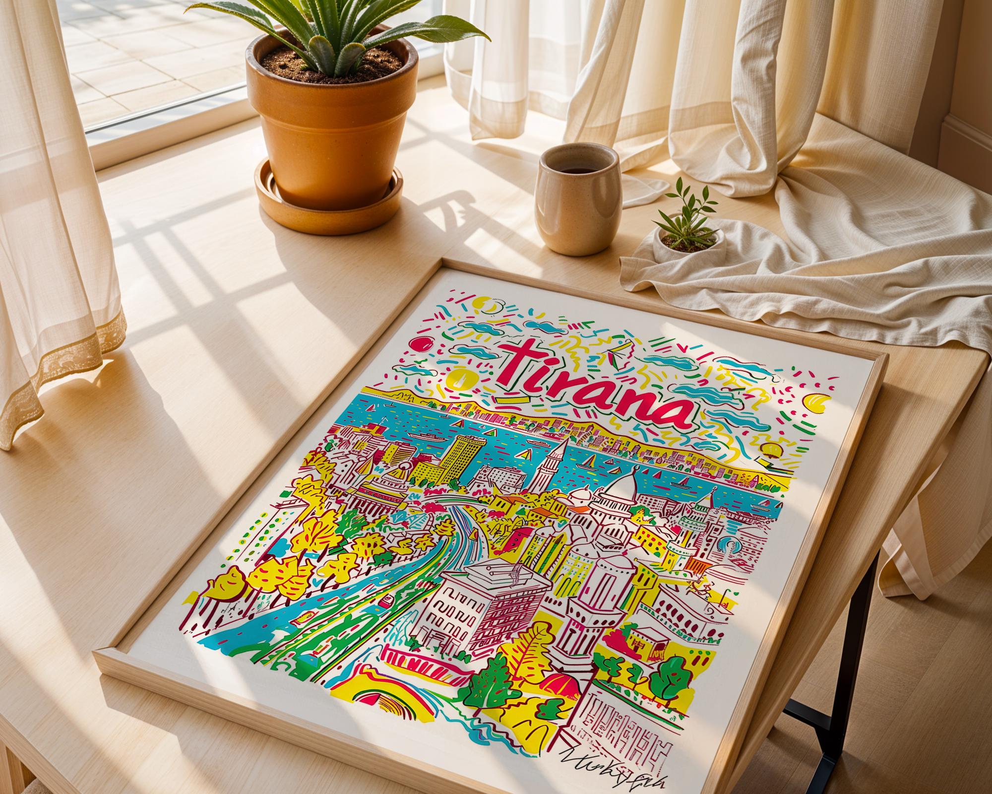 Tirana Albania Travel Poster | Colourful City Illustration Art wall art print, modern home decor, unframed artwork by Nomad & Nest