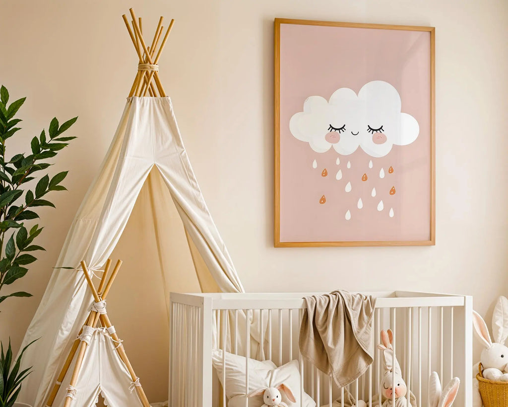 Playroom Ideas | Sleepy Cloud Nursery Wall Art | Neutral Boho Rain Print wall art print, modern home decor, unframed artwork by Nomad & Nest