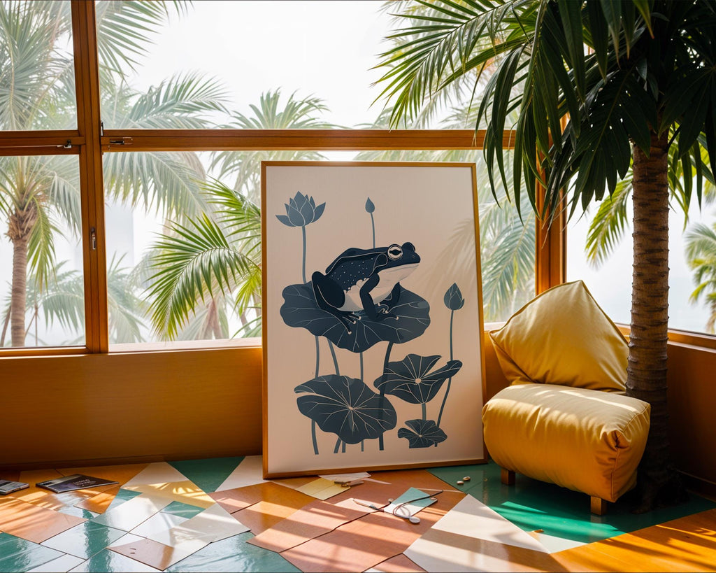 Frog on Lily Pad Art Print, Botanical Nature Decor wall art print, modern home decor, unframed artwork by Nomad & Nest